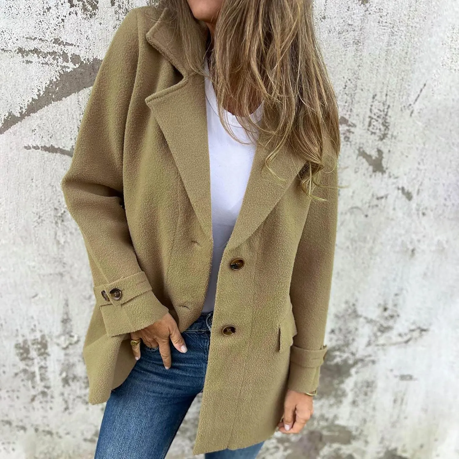 Trench Coat for Women Elegant Wool Blend Notch Lapel Pea Coats Mid-Long Singe Breasted Winter Jackets Outwear