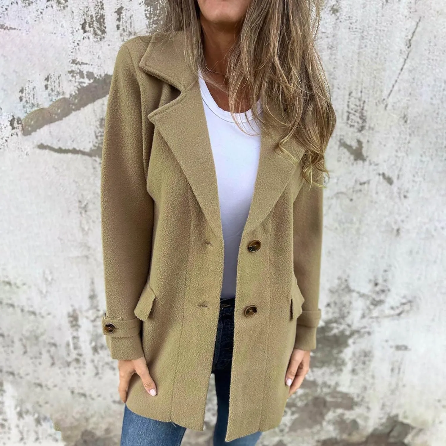 Trench Coat for Women Elegant Wool Blend Notch Lapel Pea Coats Mid-Long Singe Breasted Winter Jackets Outwear