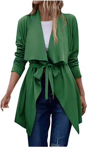 Trench Coat for Women Lightweight V Neck Fall Outfit Long Sleeve Belted Casual Pea Coat Office Work Jackets
