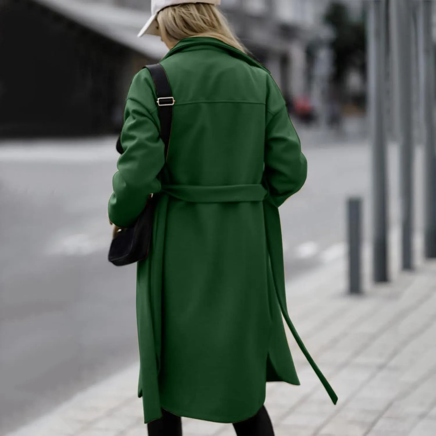 Trench Coat for Women Winter Wool Blend Overcoat Elegant Lapel Collar Double Breasted Peacaot Jackets With Belt