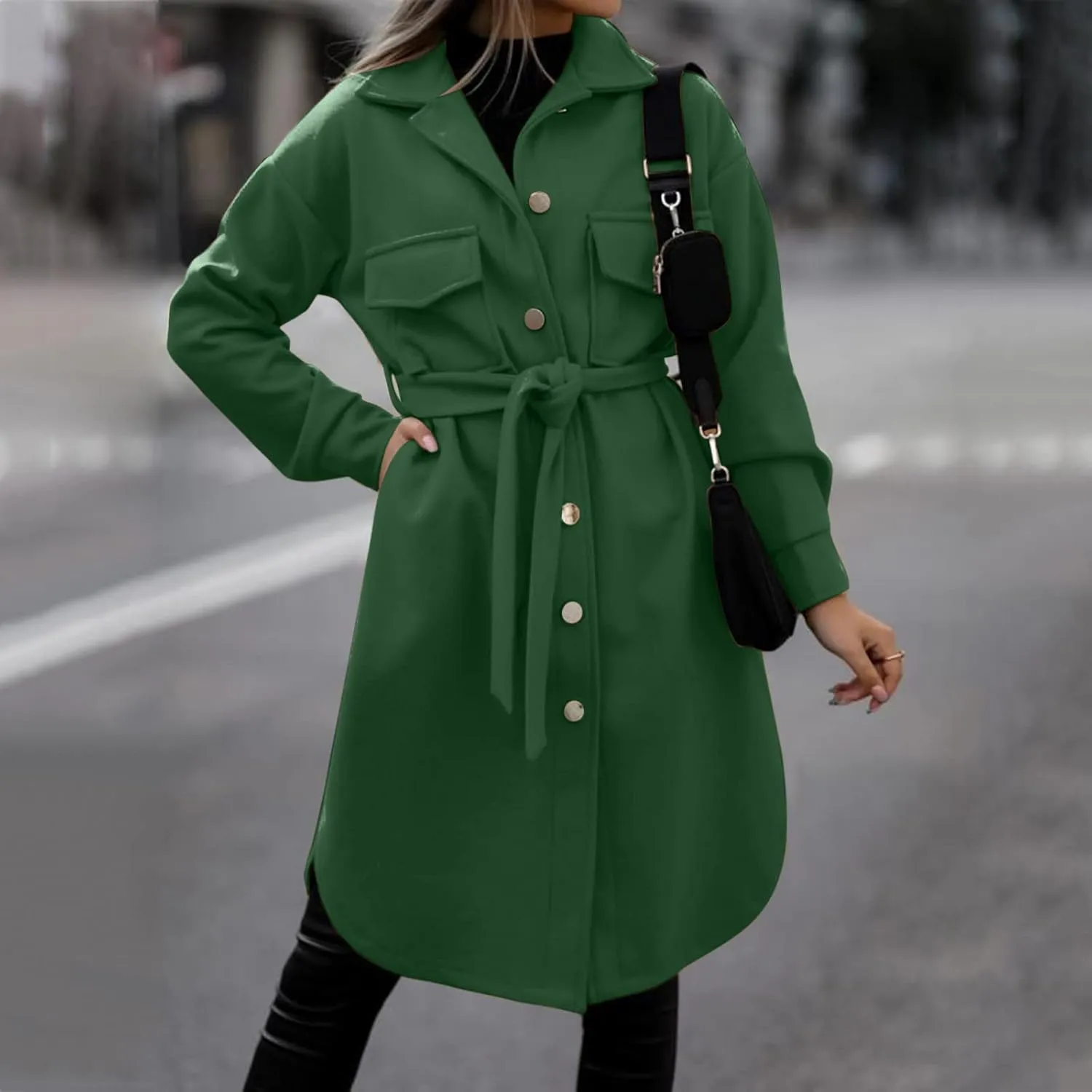 Trench Coat for Women Winter Wool Blend Overcoat Elegant Lapel Collar Double Breasted Peacaot Jackets With Belt