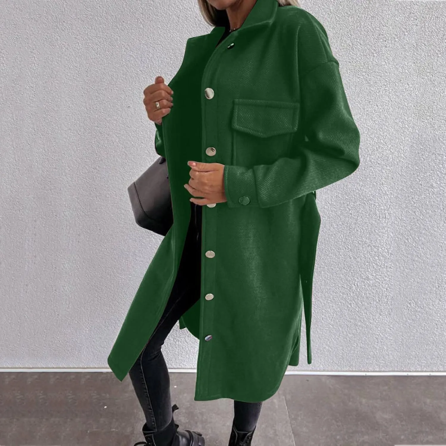 Trench Coat for Women Winter Wool Blend Overcoat Elegant Lapel Collar Double Breasted Peacaot Jackets With Belt