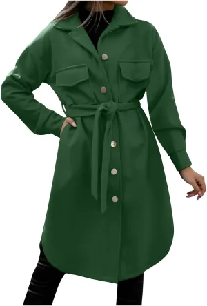 Trench Coat for Women Winter Wool Blend Overcoat Elegant Lapel Collar Double Breasted Peacaot Jackets With Belt