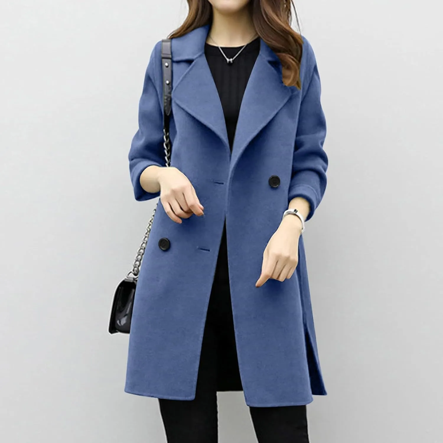 Trench Coat for Women Winter Wool Blend Pea Coats Mid Length Notched Collar Double Breasted Overcoat Jackets