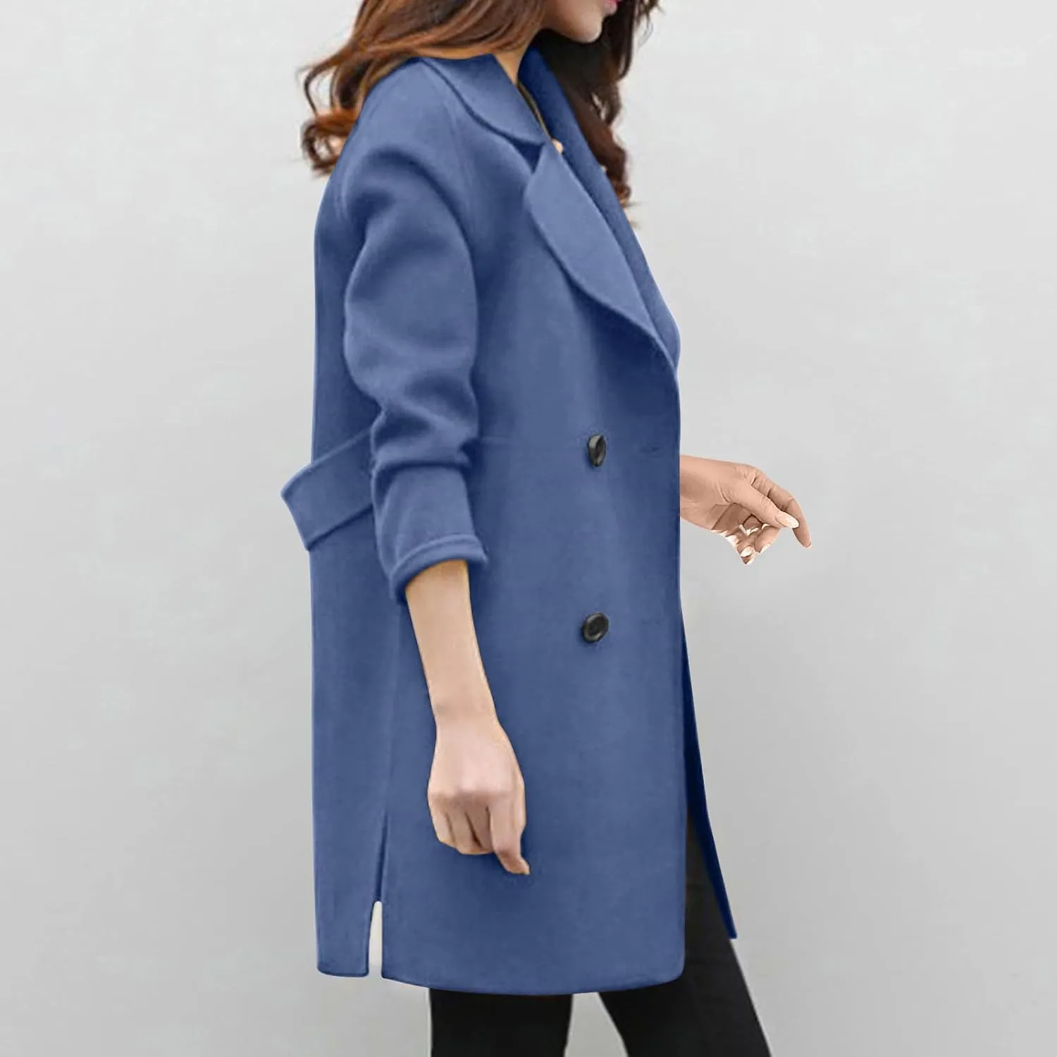 Trench Coat for Women Winter Wool Blend Pea Coats Mid Length Notched Collar Double Breasted Overcoat Jackets