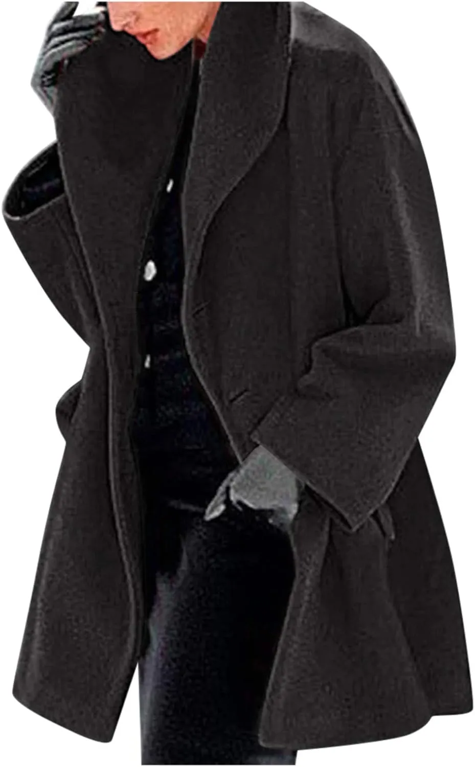 Trench Coat Sleeve Casual Fuzzy Jacket Loose Fitting Warm Winter Outwear Fashion Lapel Jacket Hooded Trench Coat