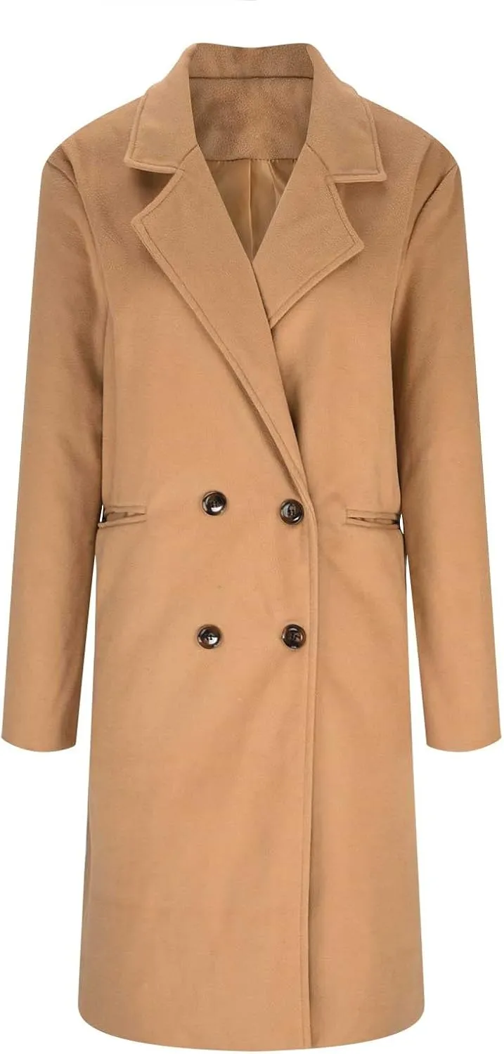 Trench Coat Women 2024 Winter Warm Wool Blend Pea Coat Casual Double Breasted Notched Lapel Overcoats Outwear