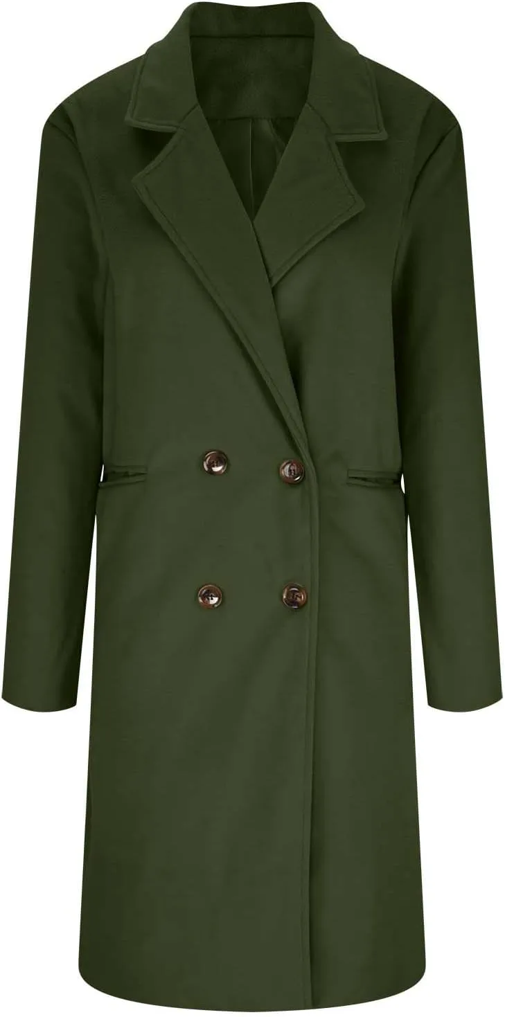 Trench Coat Women 2024 Winter Warm Wool Blend Pea Coat Casual Double Breasted Notched Lapel Overcoats Outwear