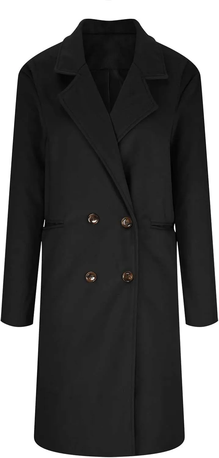 Trench Coat Women 2024 Winter Warm Wool Blend Pea Coat Casual Double Breasted Notched Lapel Overcoats Outwear