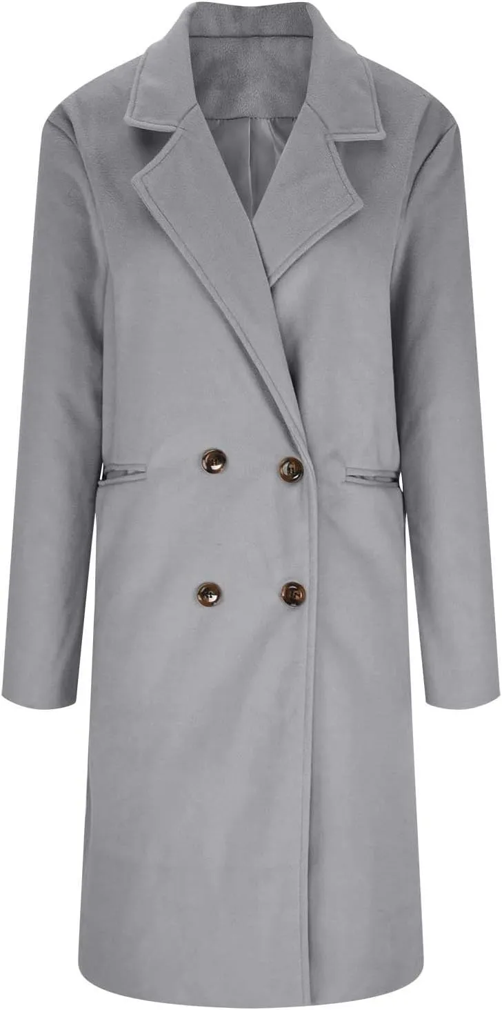 Trench Coat Women 2024 Winter Warm Wool Blend Pea Coat Casual Double Breasted Notched Lapel Overcoats Outwear