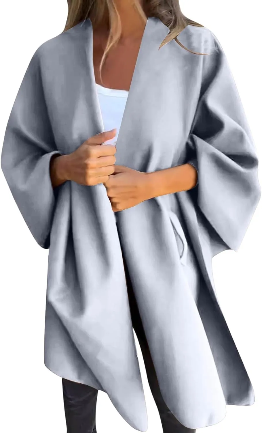 Trench Coat Women Oversized Cardigans V Neck Bat Sleeve Jackets Solid Color Fall Pea Coats Windproof Overcoat