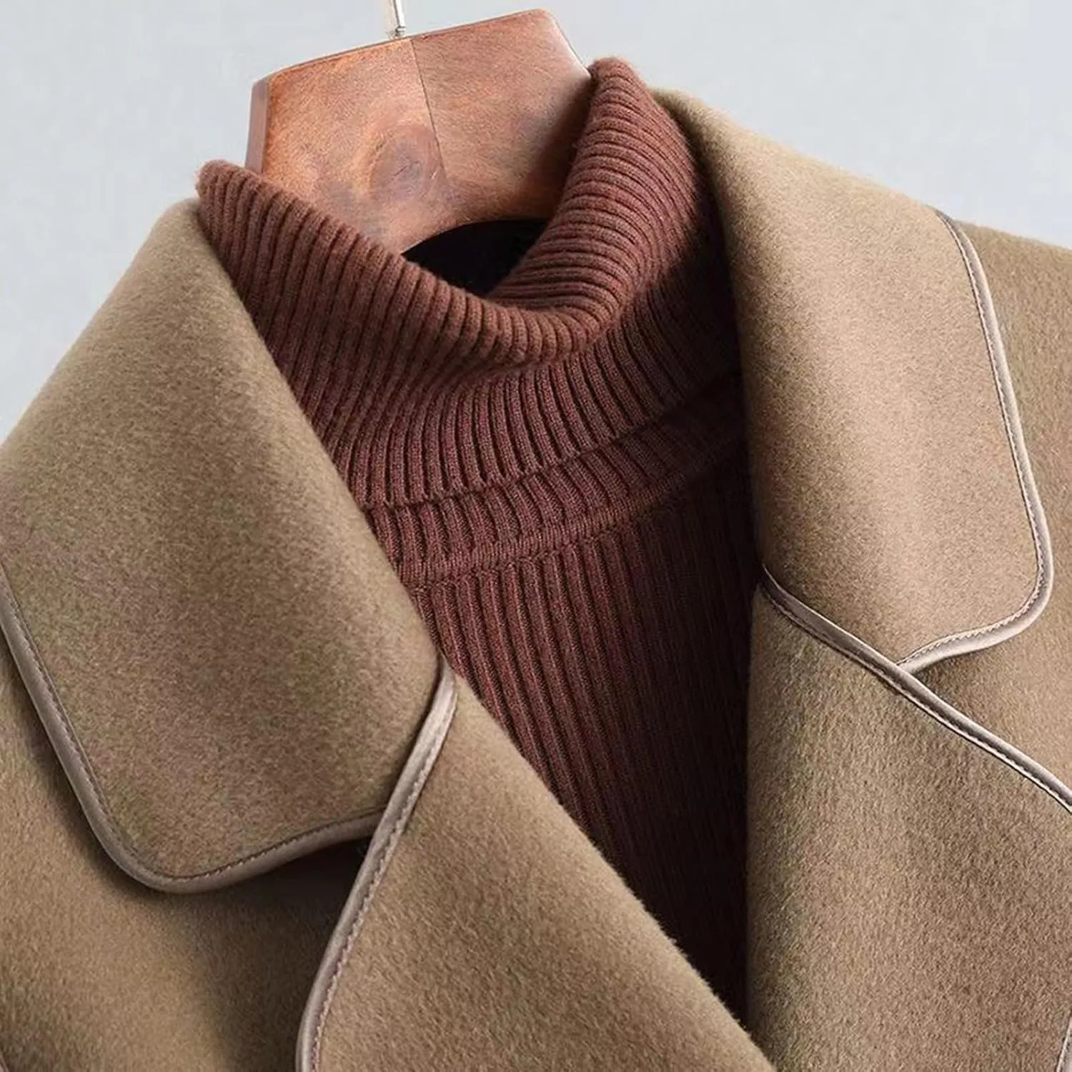 Trench Coats for Women 2024 Winter Warm Wool Blend Overcoats Double Breasted Notch Lapel Pea Coat with Belts