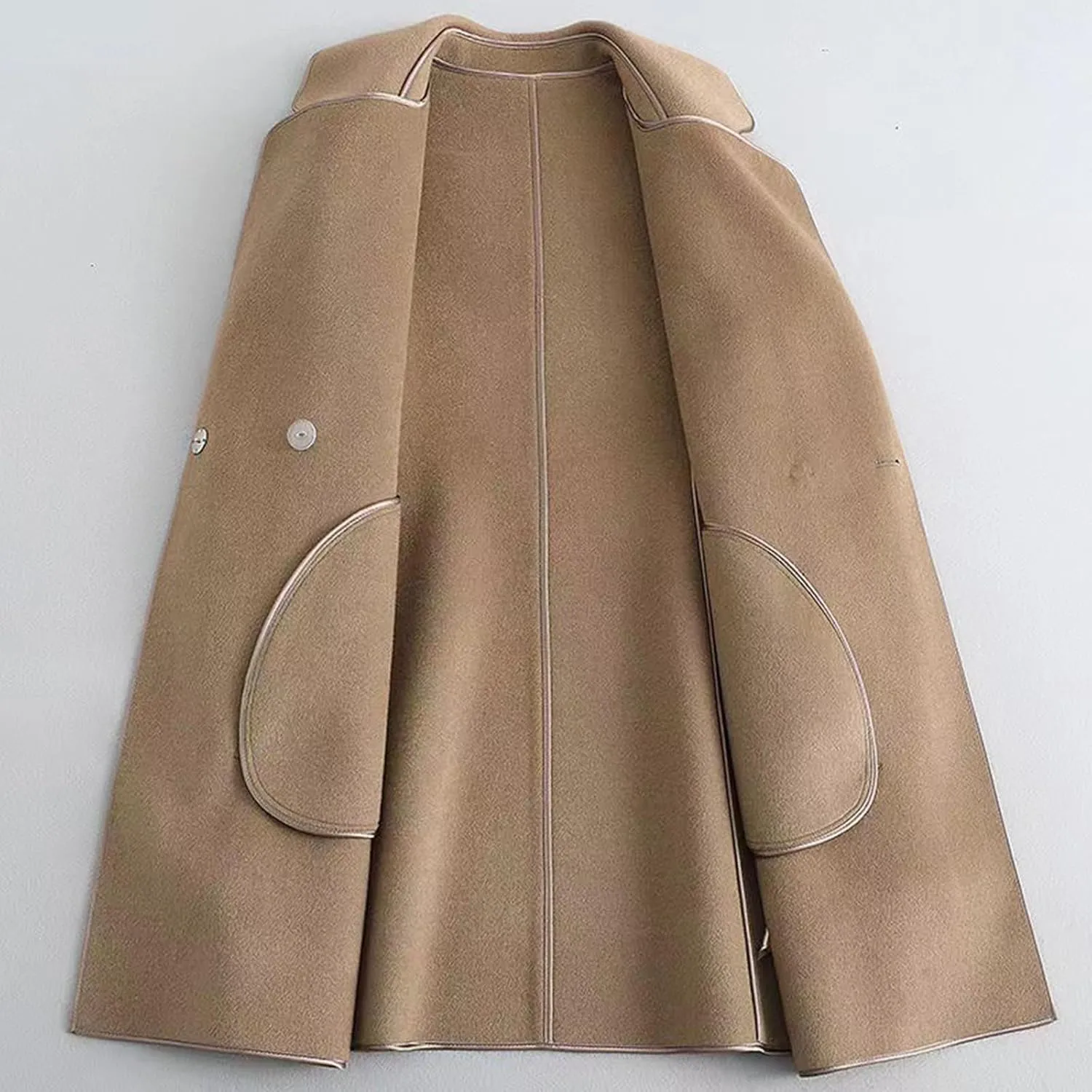 Trench Coats for Women 2024 Winter Warm Wool Blend Overcoats Double Breasted Notch Lapel Pea Coat with Belts