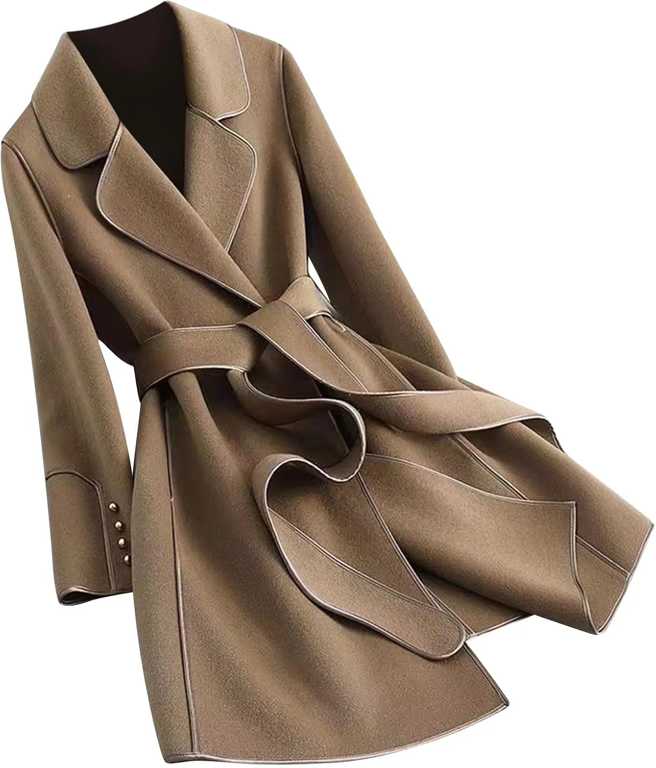 Trench Coats for Women 2024 Winter Warm Wool Blend Overcoats Double Breasted Notch Lapel Pea Coat with Belts
