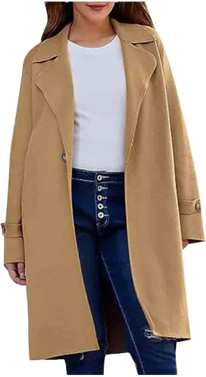 Trench Coats for Women 2024 Wool Blend Warm Winter Coats 2024 Casual Notch Lapel Single-Breasted Pea Coats