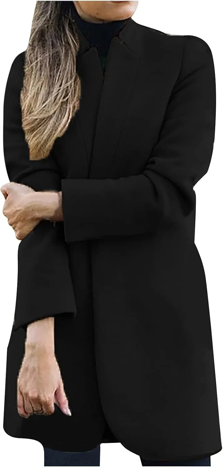 Trench Coats for Women Casual Stand Collar Double Breasted Wool Coats Oversized Warm Winter Long Pea Coat Jackets