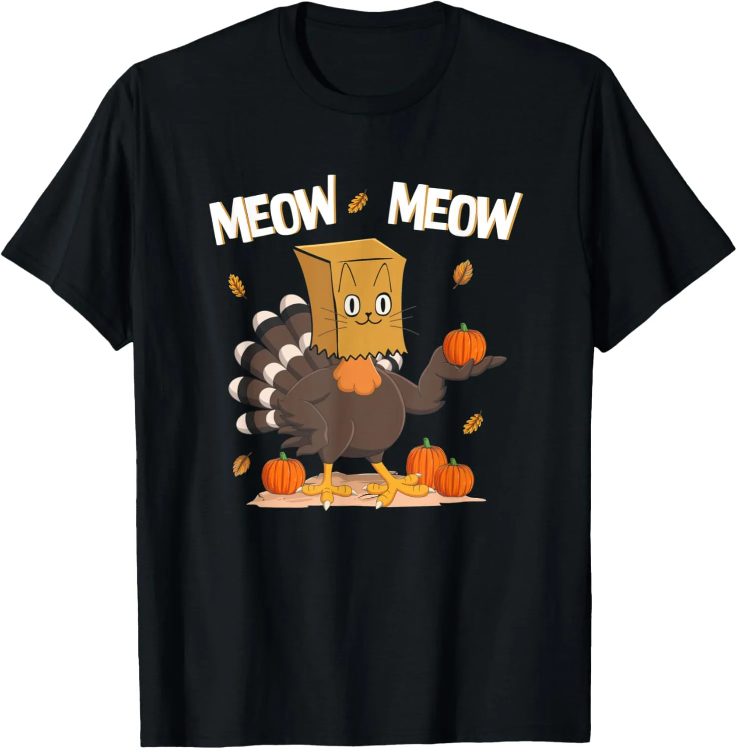 Turkey Paper Bag Cat Meow Meow Funny Thanksgiving Cat T-Shirt