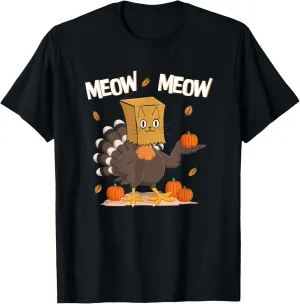 Turkey Paper Bag Cat Meow Meow Funny Thanksgiving Cat T-Shirt
