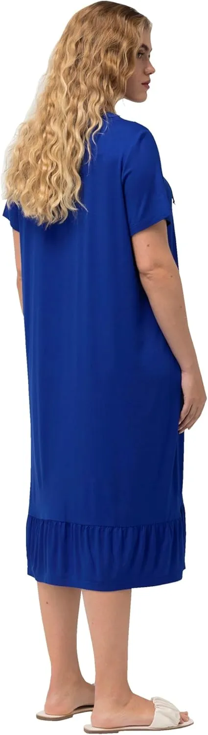 Ulla Popken Womenswear Plus Size Curvy A-Line Split Neck Short Sleeve Midi Dress 829639