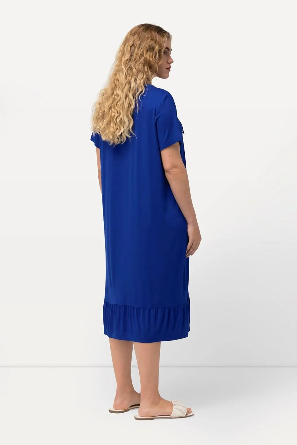 Ulla Popken Womenswear Plus Size Curvy A-Line Split Neck Short Sleeve Midi Dress 829639