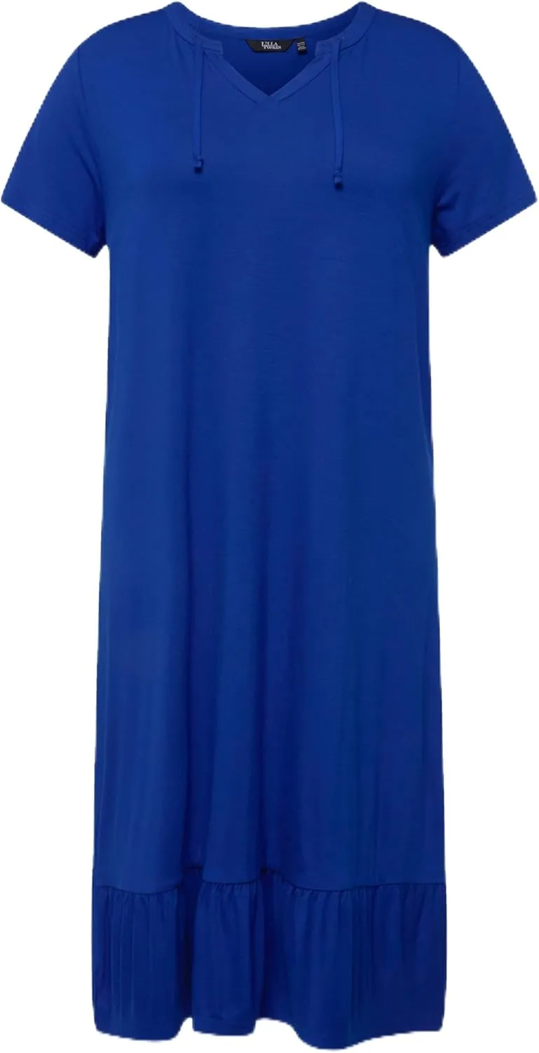 Ulla Popken Womenswear Plus Size Curvy A-Line Split Neck Short Sleeve Midi Dress 829639