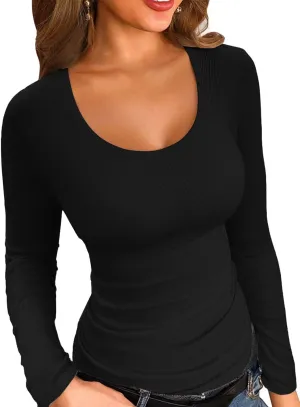 VICHYIE Summer Women's Scoop Neck Short Sleeve Shirts Ribbed Slim Fitted Casual Basic Top Blouses
