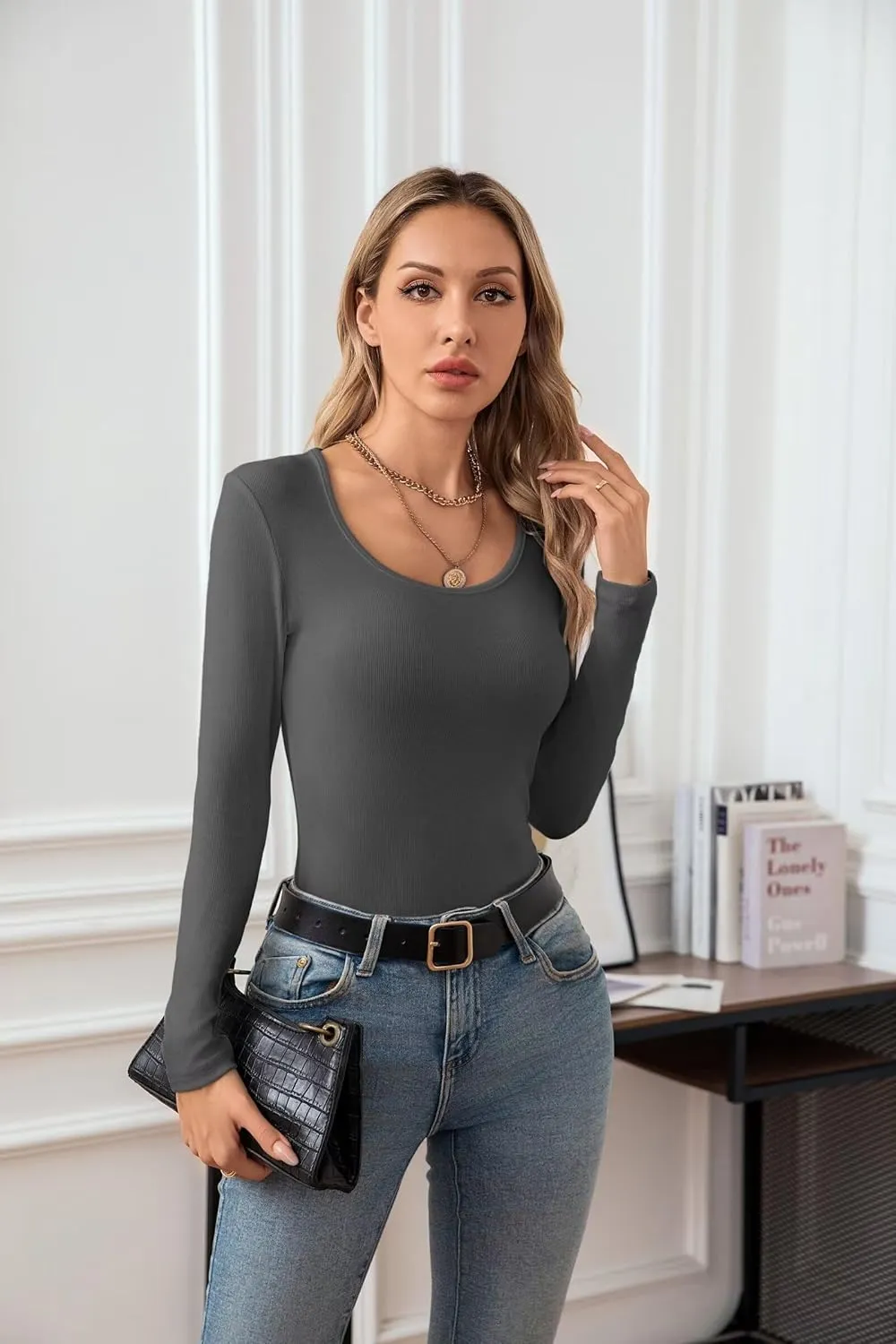 VICHYIE Summer Women's Scoop Neck Short Sleeve Shirts Ribbed Slim Fitted Casual Basic Top Blouses