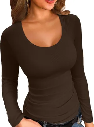 VICHYIE Summer Women's Scoop Neck Short Sleeve Shirts Ribbed Slim Fitted Casual Basic Top Blouses