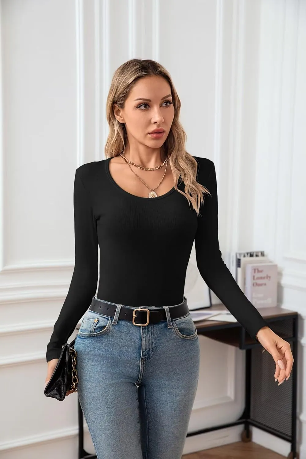 VICHYIE Summer Women's Scoop Neck Short Sleeve Shirts Ribbed Slim Fitted Casual Basic Top Blouses