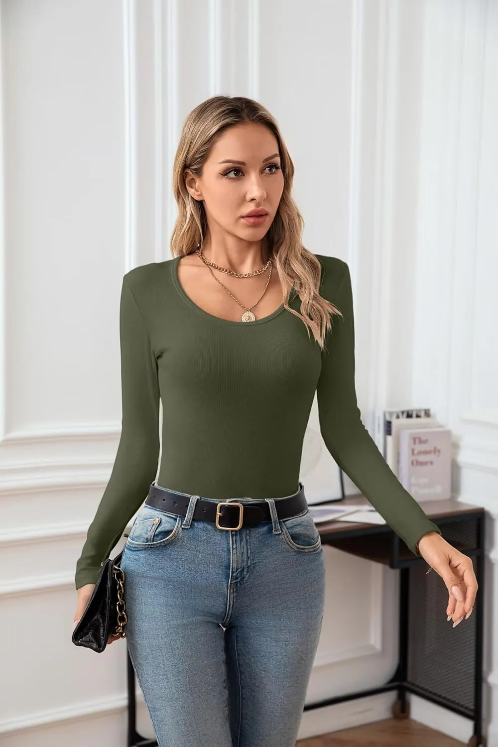 VICHYIE Summer Women's Scoop Neck Short Sleeve Shirts Ribbed Slim Fitted Casual Basic Top Blouses