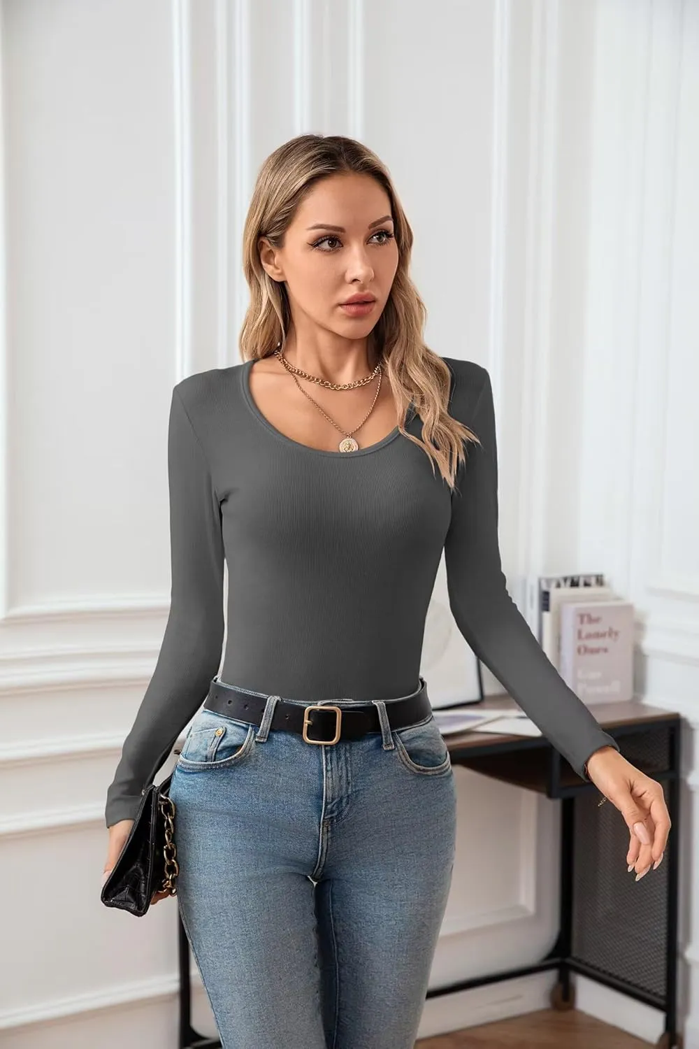 VICHYIE Summer Women's Scoop Neck Short Sleeve Shirts Ribbed Slim Fitted Casual Basic Top Blouses