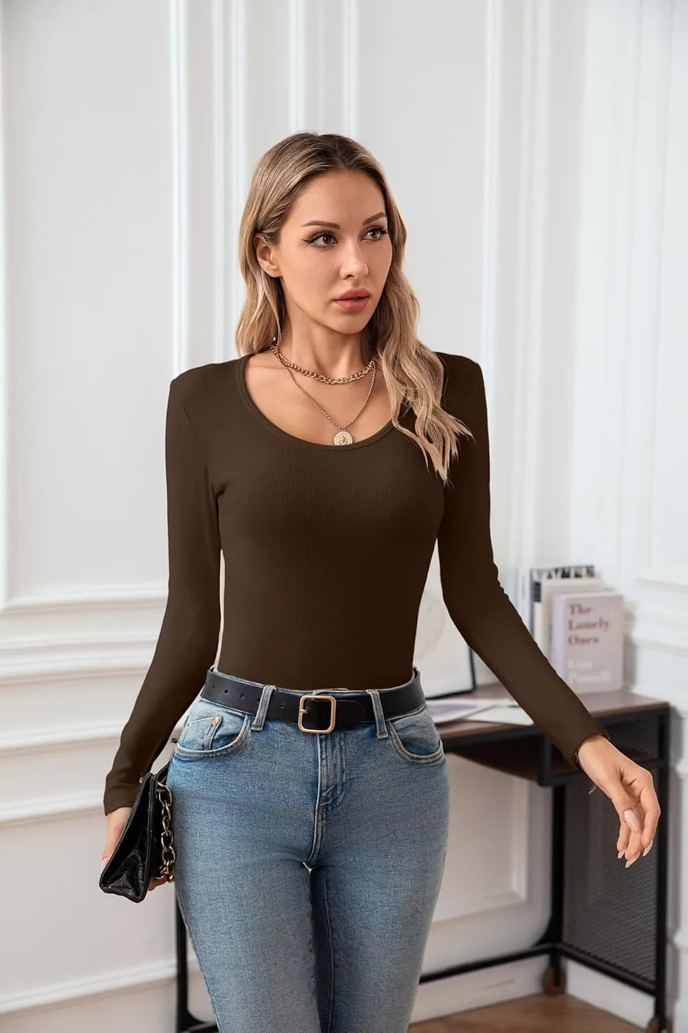 VICHYIE Summer Women's Scoop Neck Short Sleeve Shirts Ribbed Slim Fitted Casual Basic Top Blouses