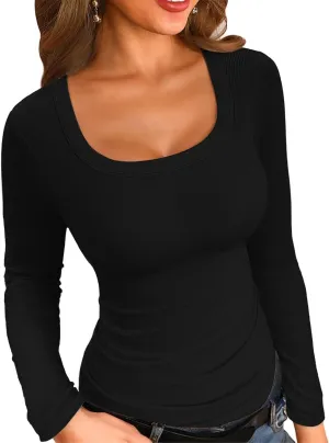 VICHYIE Womens Summer Short Sleeve Tops Square Neck Ribbed Slim Fitted Shirts Casual Tee Tshirt
