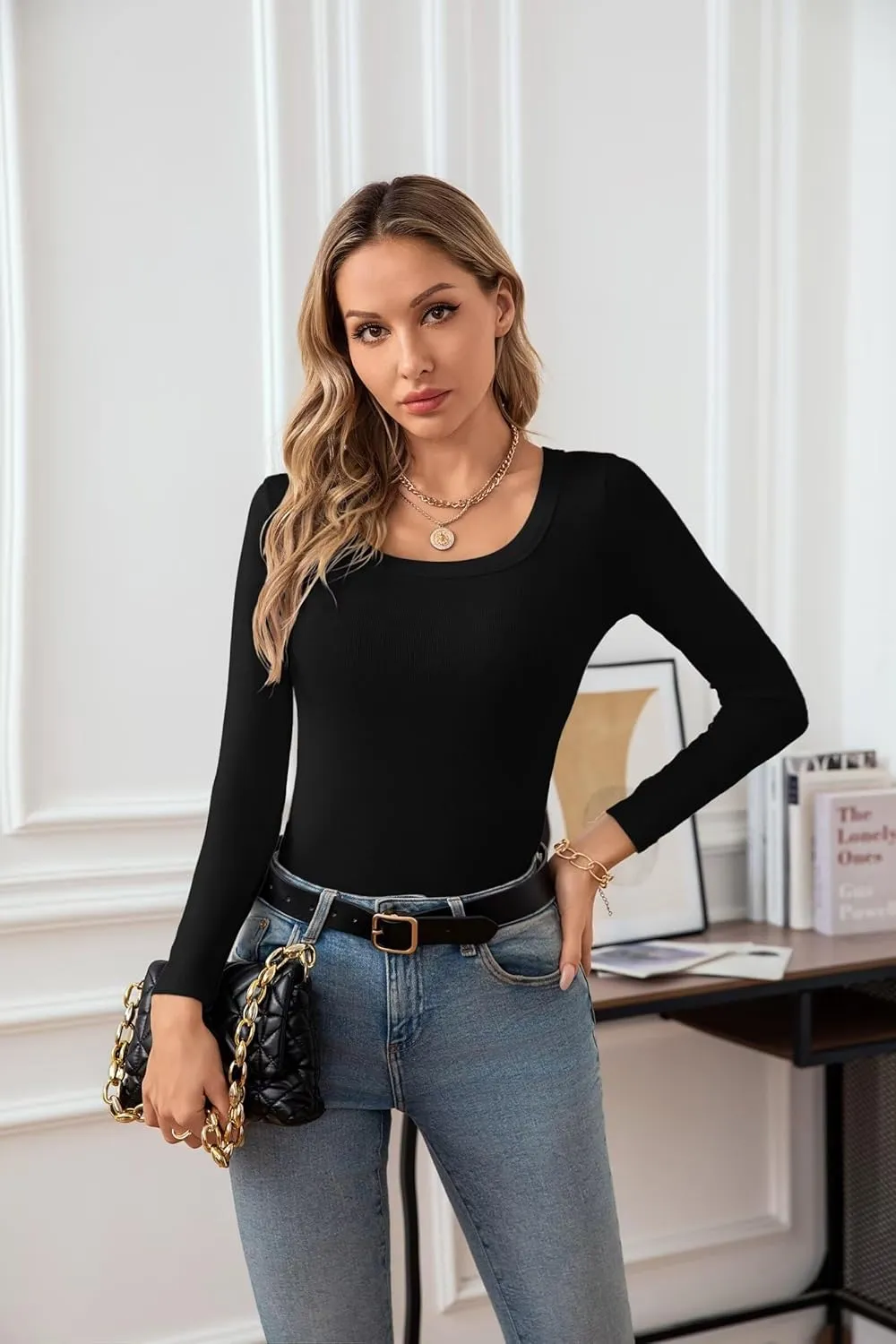 VICHYIE Womens Summer Short Sleeve Tops Square Neck Ribbed Slim Fitted Shirts Casual Tee Tshirt