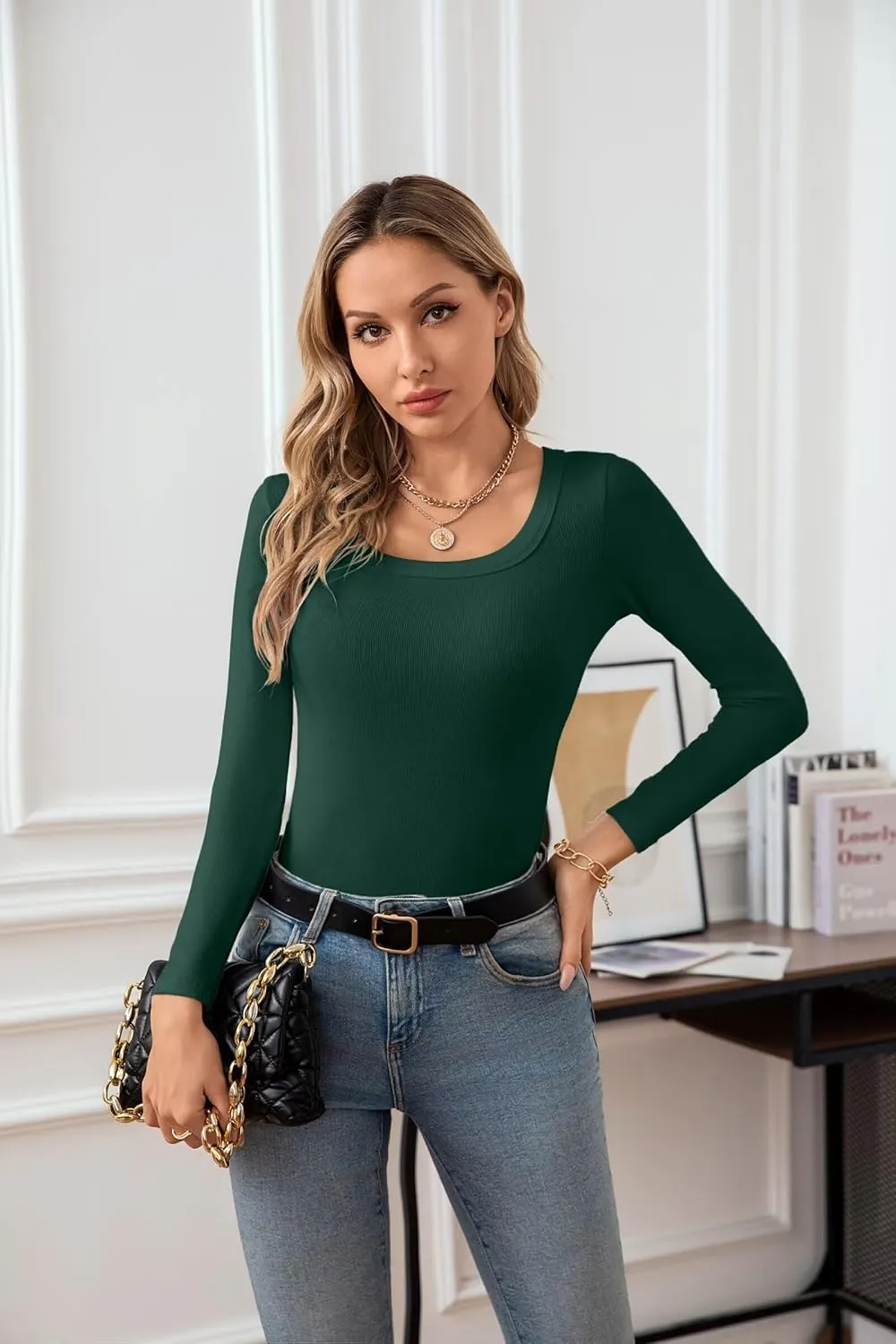 VICHYIE Womens Summer Short Sleeve Tops Square Neck Ribbed Slim Fitted Shirts Casual Tee Tshirt