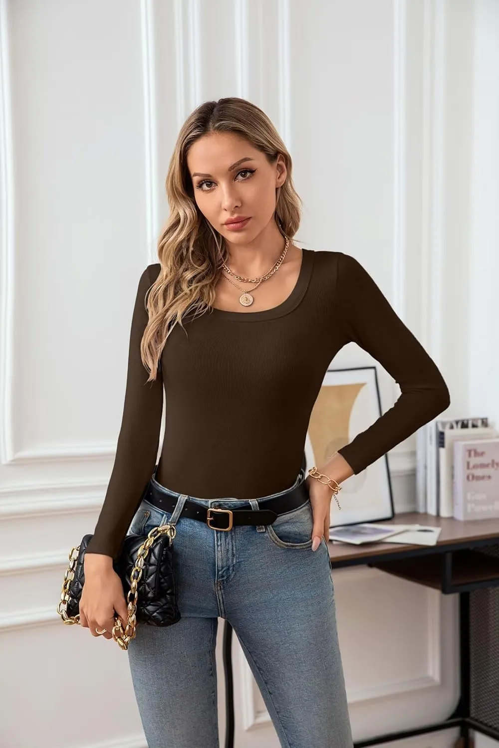 VICHYIE Womens Summer Short Sleeve Tops Square Neck Ribbed Slim Fitted Shirts Casual Tee Tshirt