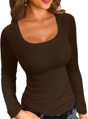 VICHYIE Womens Summer Short Sleeve Tops Square Neck Ribbed Slim Fitted Shirts Casual Tee Tshirt