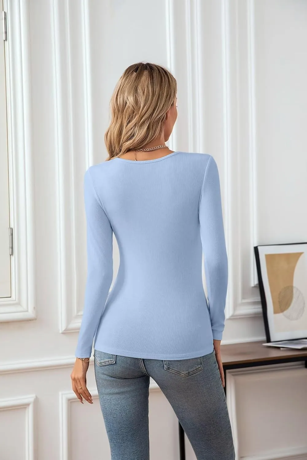 VICHYIE Womens Tops V Neck Summer Short Sleeve Casual Slim Fitted Tshirt