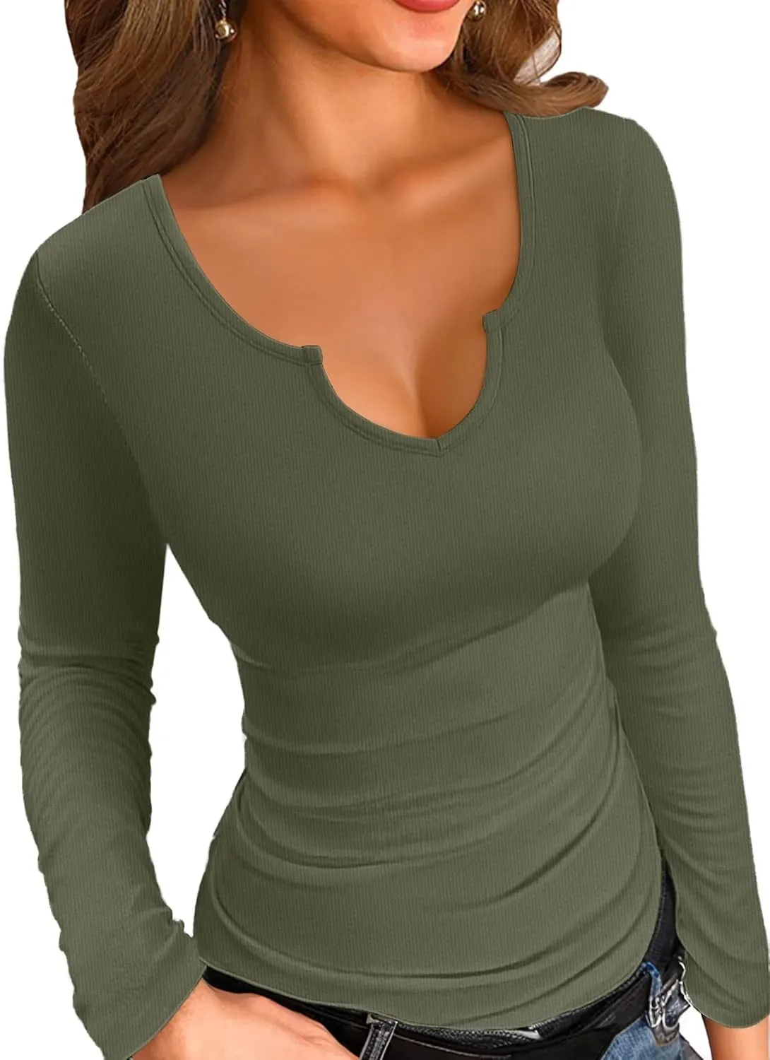 VICHYIE Womens Tops V Neck Summer Short Sleeve Casual Slim Fitted Tshirt
