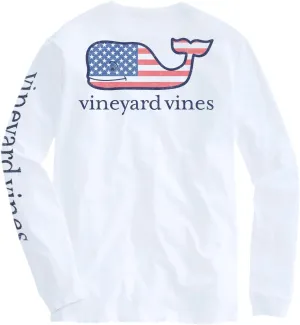 vineyard vines Men's Flag Whale Long-Sleeve Pocket Tee
