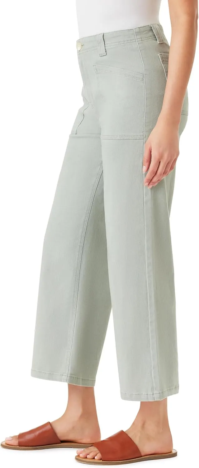 WallFlower Women's Fearless Curvy Wide Leg High-Rise Juniors 27" Ankle Denim and Twill Pants