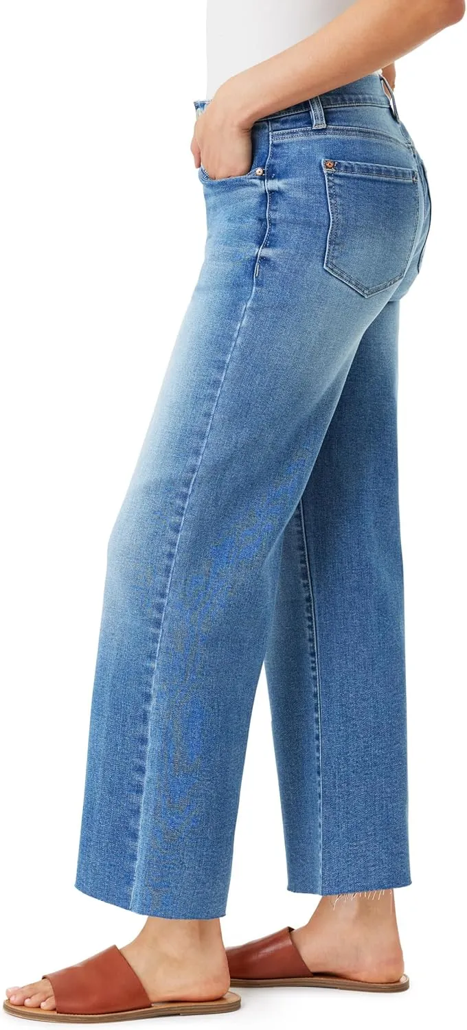 WallFlower Women's Fearless Curvy Wide Leg High-Rise Juniors 27" Ankle Denim and Twill Pants