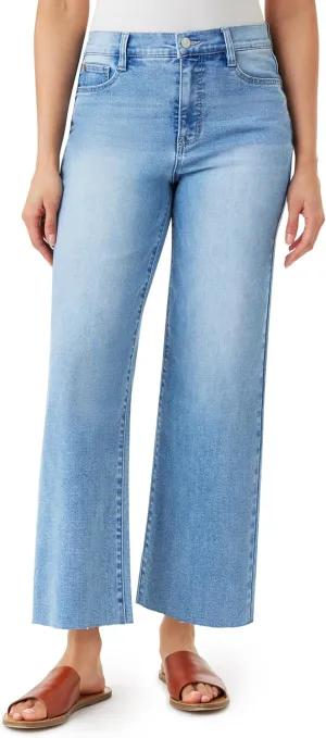 WallFlower Women's Fearless Curvy Wide Leg High-Rise Juniors 27" Ankle Denim and Twill Pants