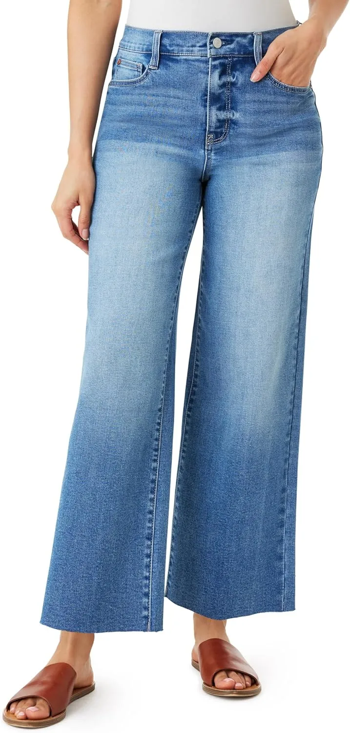 WallFlower Women's Fearless Curvy Wide Leg High-Rise Juniors 27" Ankle Denim and Twill Pants