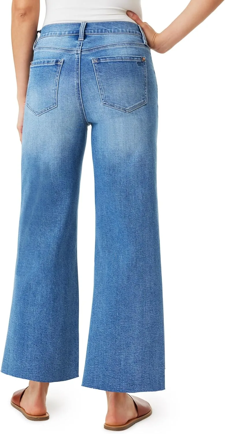 WallFlower Women's Fearless Curvy Wide Leg High-Rise Juniors 27" Ankle Denim and Twill Pants