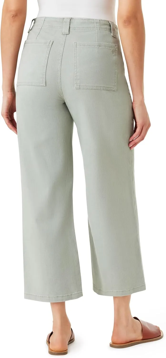 WallFlower Women's Fearless Curvy Wide Leg High-Rise Juniors 27" Ankle Denim and Twill Pants
