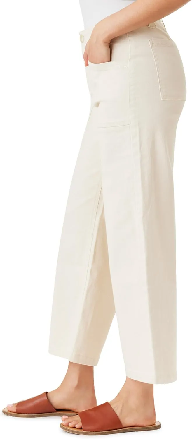 WallFlower Women's Fearless Curvy Wide Leg High-Rise Juniors 27" Ankle Denim and Twill Pants