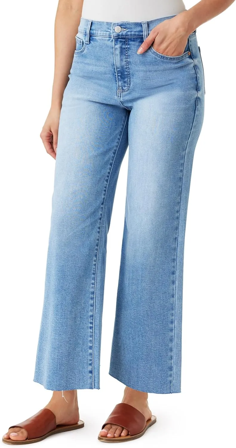 WallFlower Women's Fearless Curvy Wide Leg High-Rise Juniors 27" Ankle Denim and Twill Pants