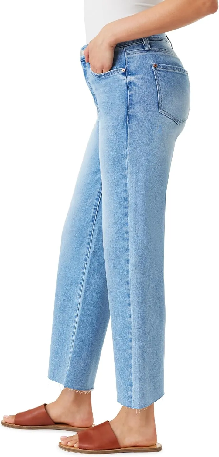 WallFlower Women's Fearless Curvy Wide Leg High-Rise Juniors 27" Ankle Denim and Twill Pants