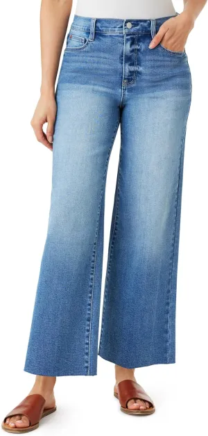 WallFlower Women's Fearless Curvy Wide Leg High-Rise Juniors 27" Ankle Denim and Twill Pants